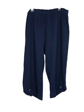 Oh My Gauze! Foldover Button Hem 100% Cotton Crop Pants, Lighweight, Blue, 1/S/M